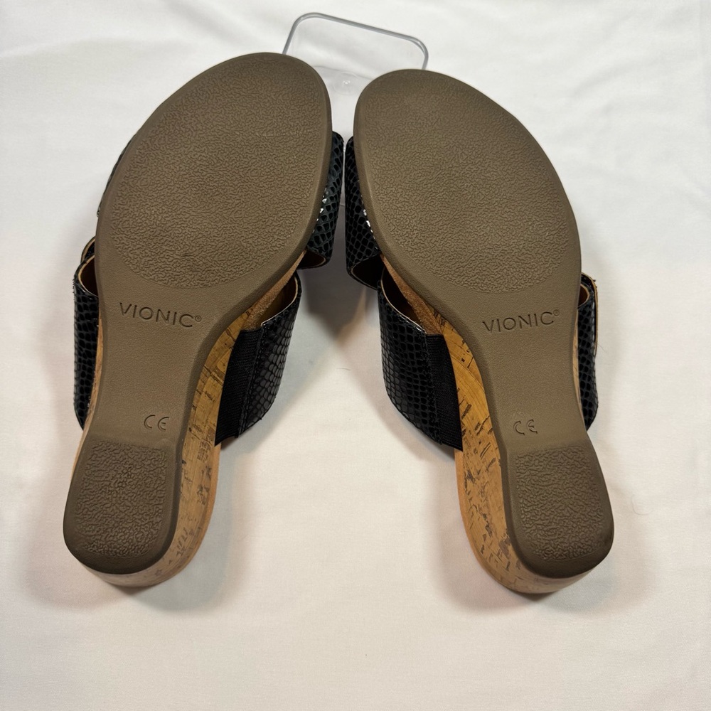 Vionic Leticia Black Snake Leather Cork Wedge Comfort Slide Sandals size 10 - Picture 6 of 13